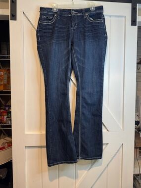 Women's Dark Blue Flare Jeans - Classic Wide Leg